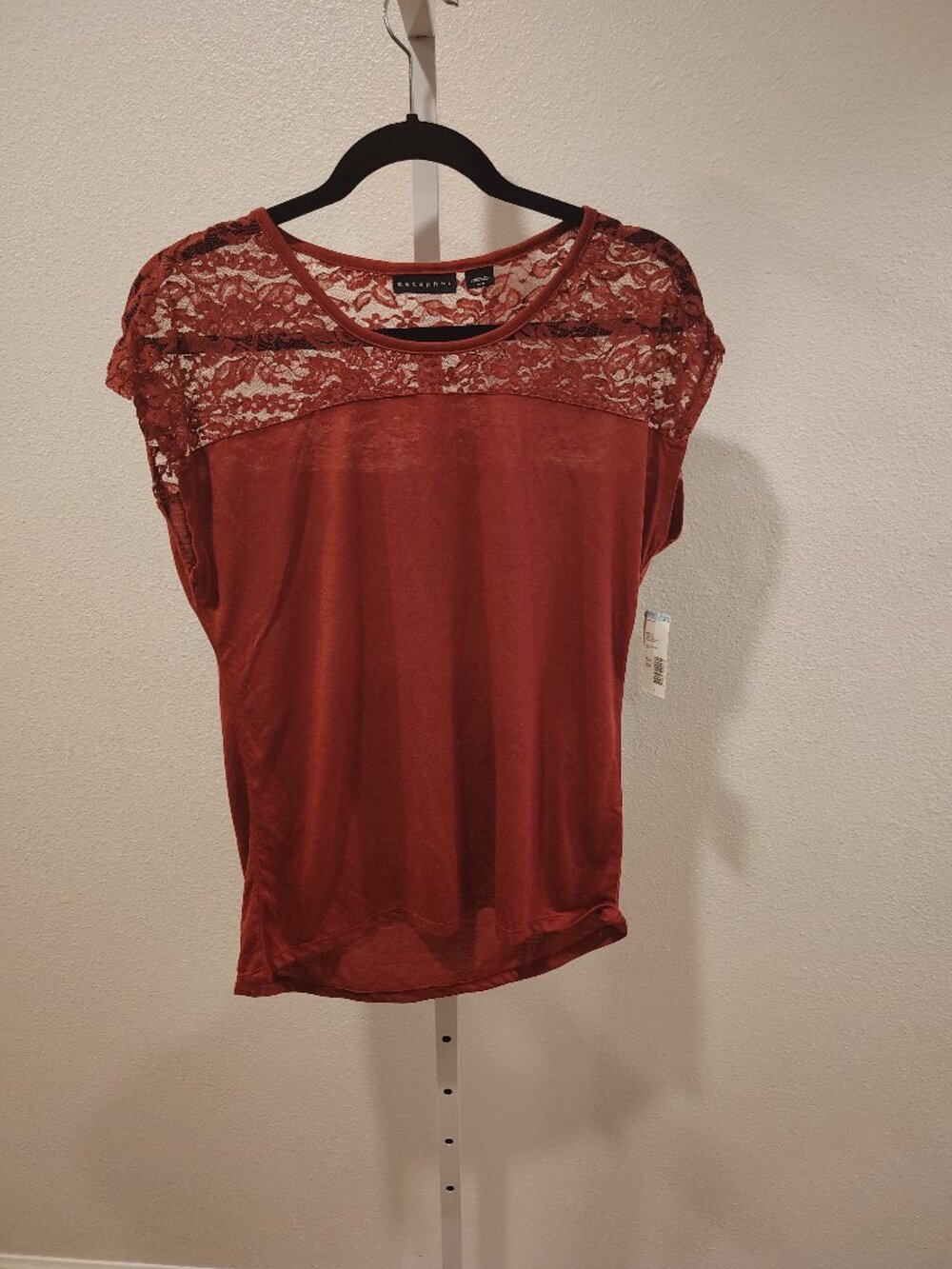 Metaphor Women's Top Size Medium NWT Short Sleeve Lace Yoke Crew Neck